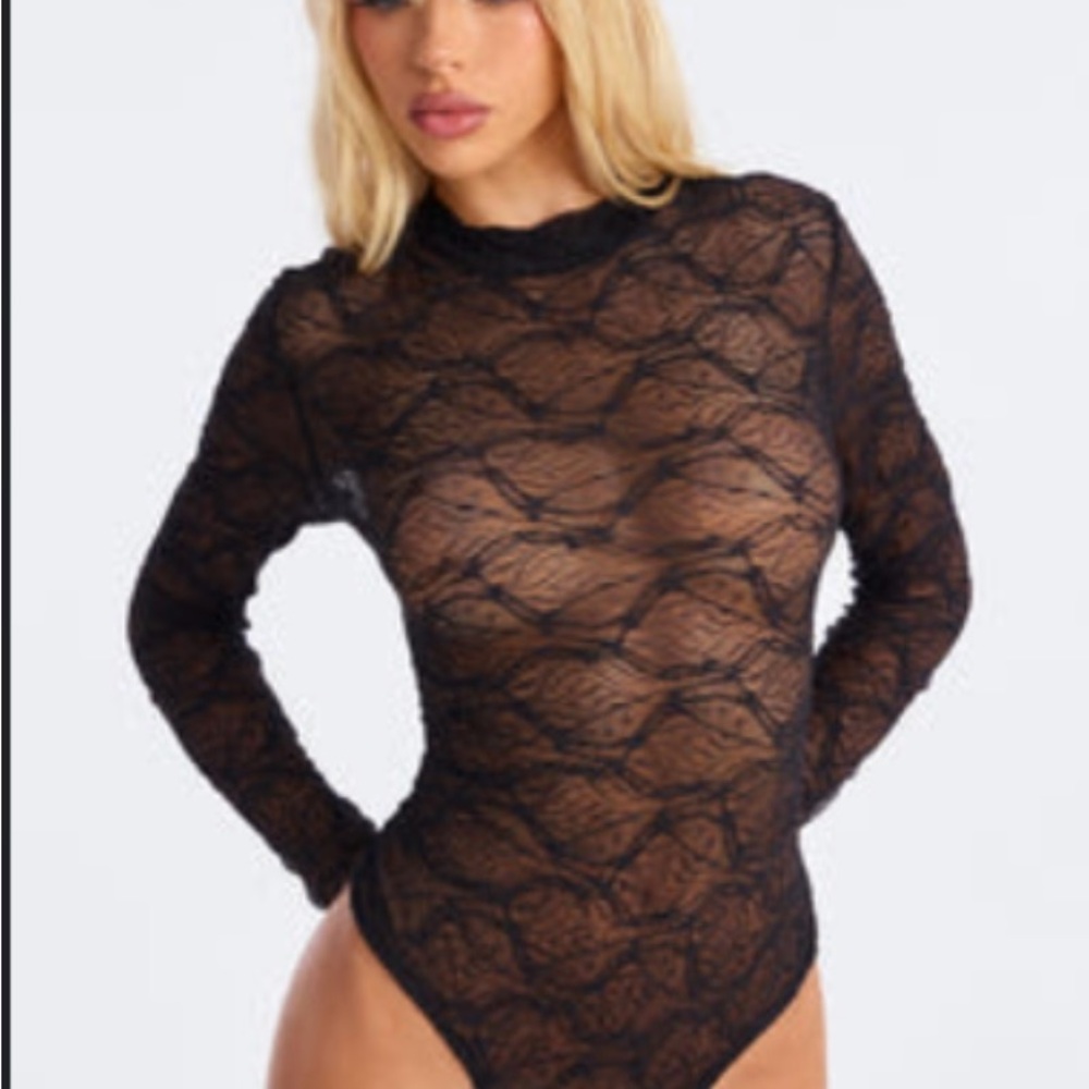 Fashion Nova Black Sheer Lace Bodysuit